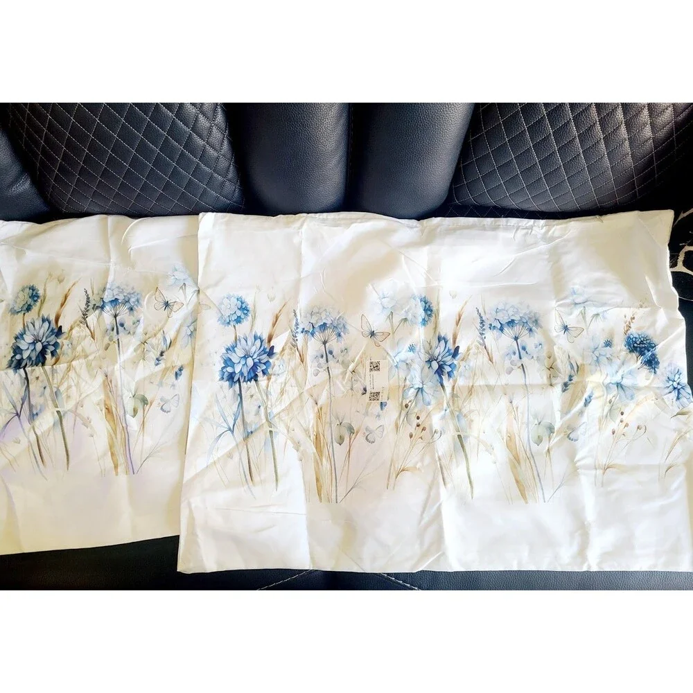 New Decorative White & blue floral lumbar Pillow Cover 19x27 couch throw Cushion